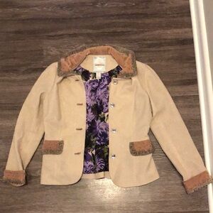 EUC Tracy Reese Ornate Bling Metallic Accent Blazer/Jacket w/Velvet Collar